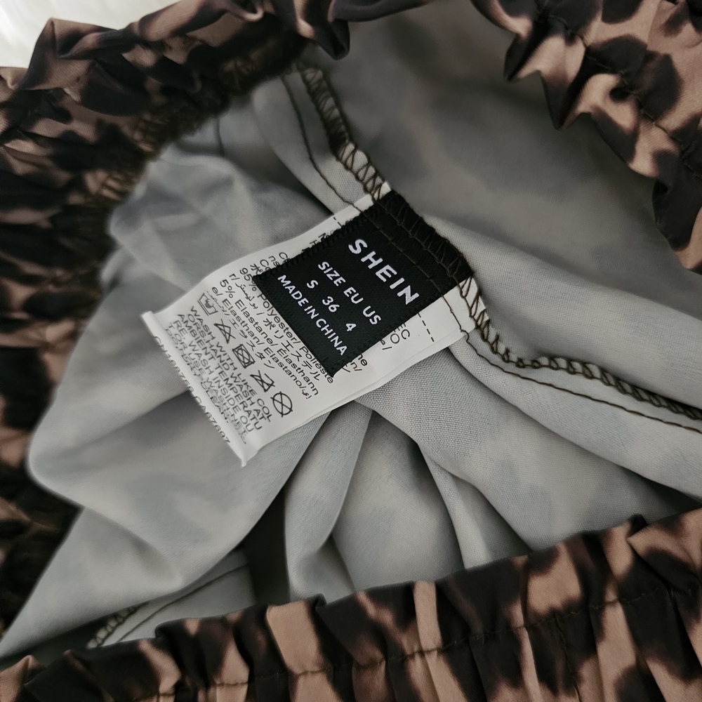 SHEIN Brown Tan Mini Skater Skirt with Ruffled Pleats - Picture 2 of 2
